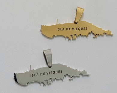 Isla de Vieques Map Pendant, Stainless Steel