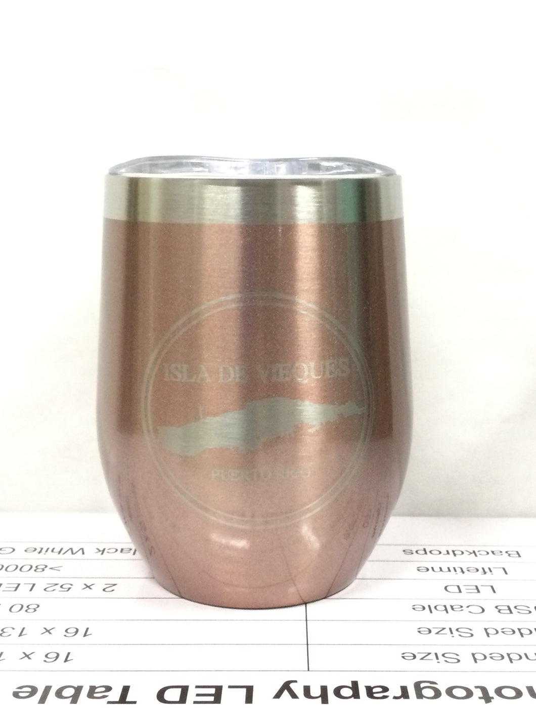 Isla de Vieques Map Tumbler 12oz, Shiny Rose