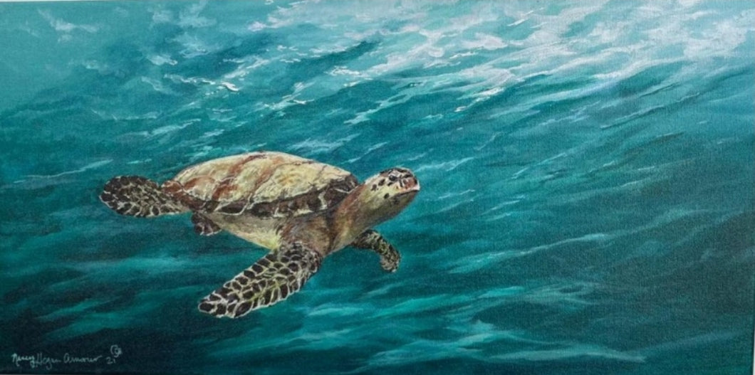 Carey Turtle Scene Painting by Nancy Hogan Armour
