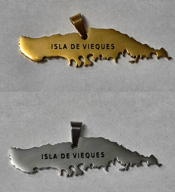 Isla de Vieques Map Pendant, Stainless Steel