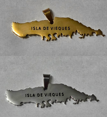 Isla de Vieques Map Pendant, Stainless Steel
