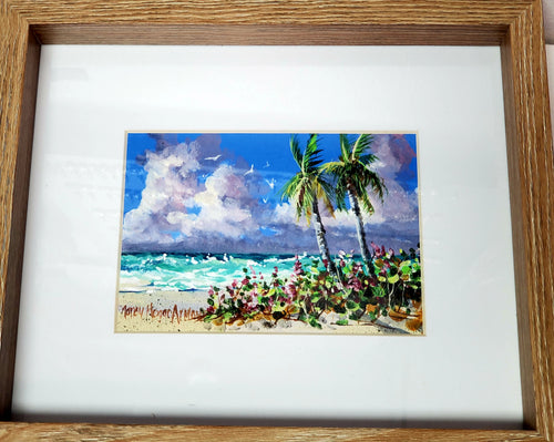 Framed w/ Glass Beach Palm Painting by Nancy Hogan Armour
