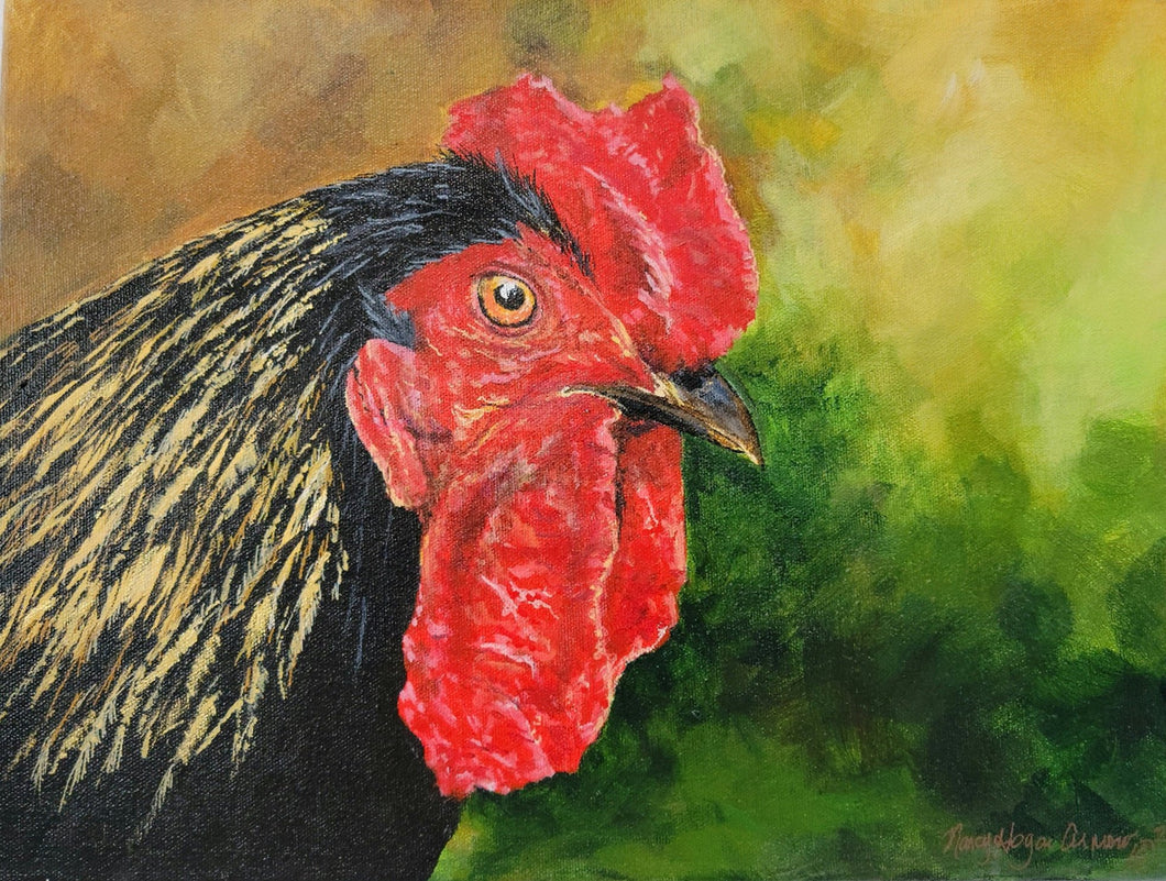 Black Rooster Painting by Nancy Hogan Armour