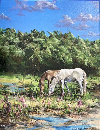 Grazing Horses Painting by Nancy Hogan Armour